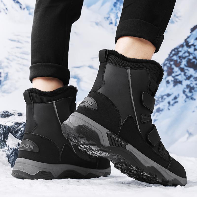 Herren Winter Schneestiefel mit Fleece-Wärme, Große Baumwollschuhe, Fell und Leder integriert, Extrem kalte High-Top Baumwollstiefel