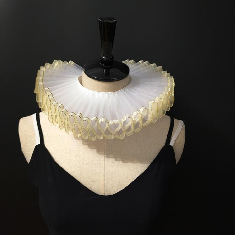 Odpinany kołnierz renesansowy ze złotym obszyciem, marszczony sztuczny kołnierzyk, akcesorium do kostiumu na wydarzenie tematyczne średniowieczne