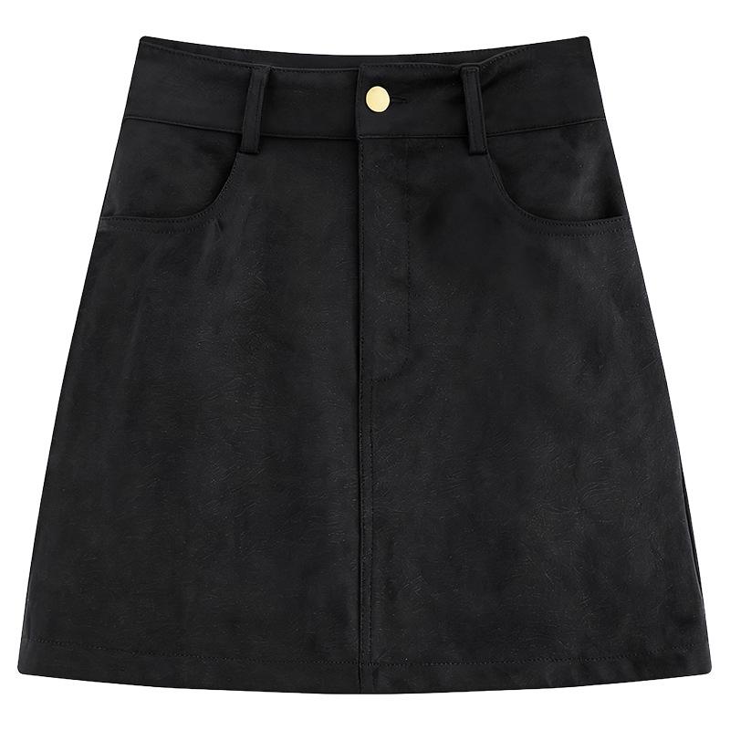 Women's Plus Size Brown Suede Hip-Hugging Short Skirt - Retro Designer Style for Spring and Autumn