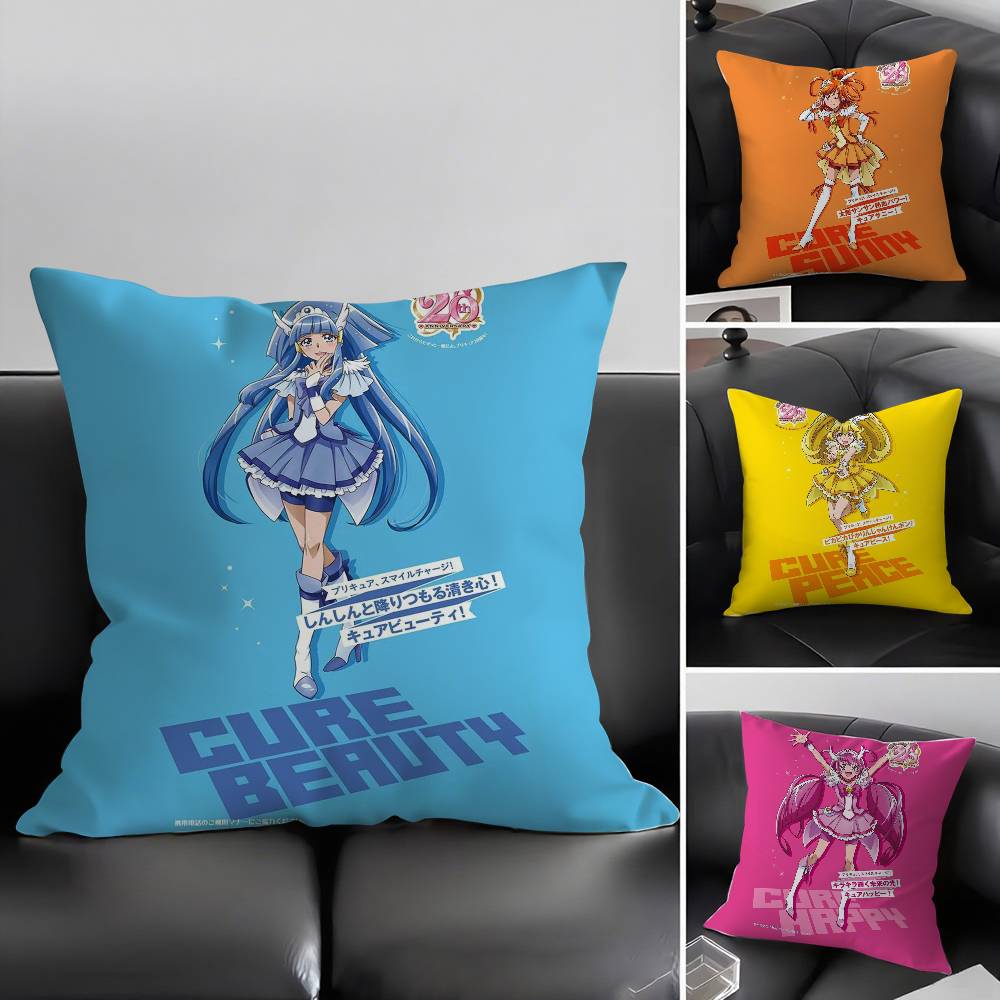Pillow Case Cartoon S-Smile P-Precures Home Dorm Chair Back Short Plush Double-Sided Printing Office Nap Time Cushion Cover