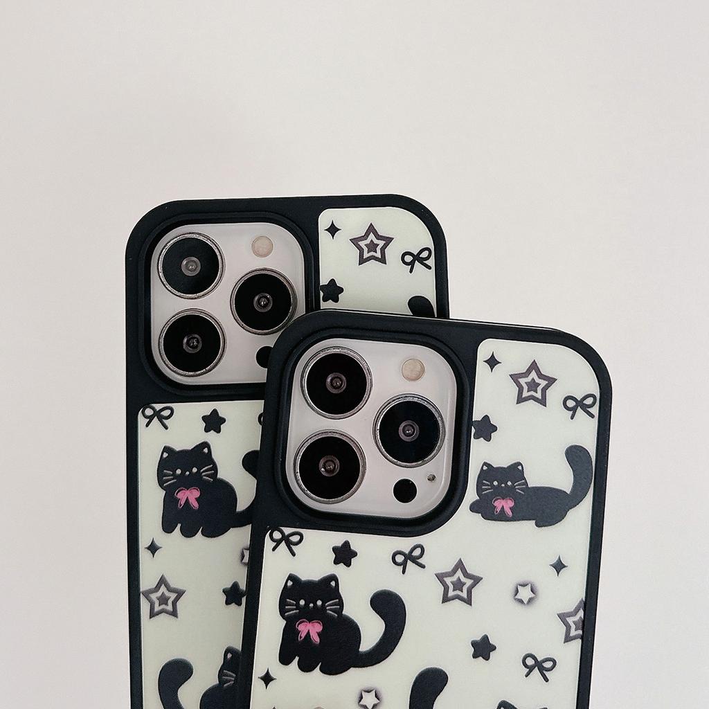 For iPhone 16 Pro Max Case Black Cat Bow Acrylic Shockproof Phone Back Cover