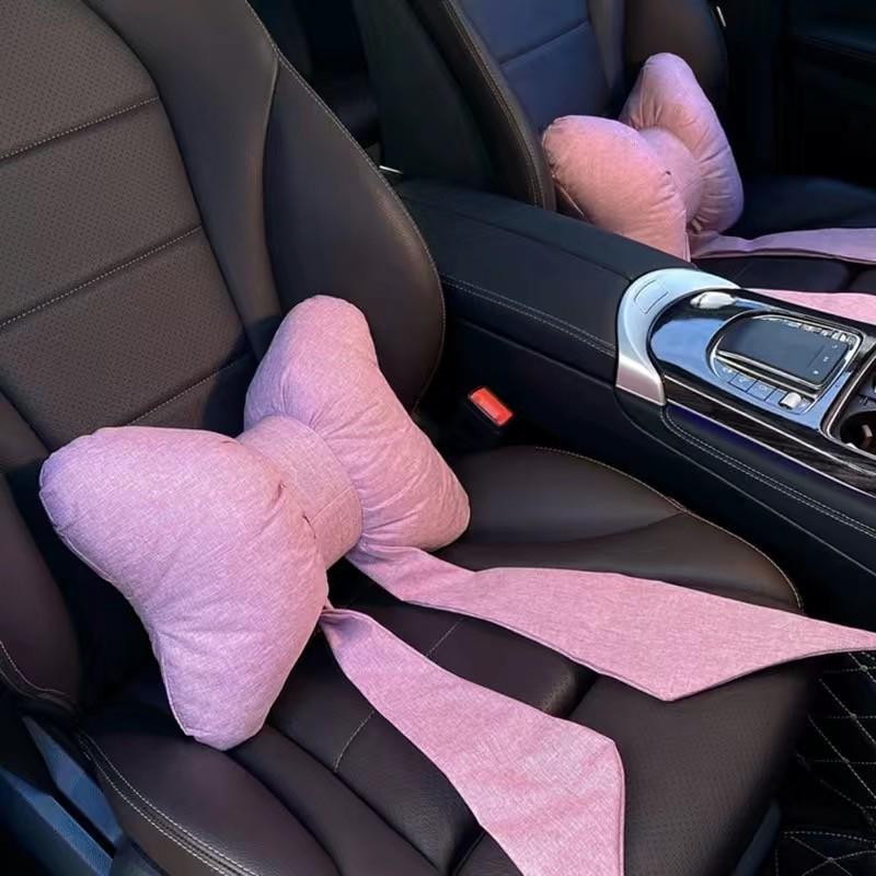 Car Headrest Bowknot Neck Support Pillow - Cervical Seat Cushion Pair