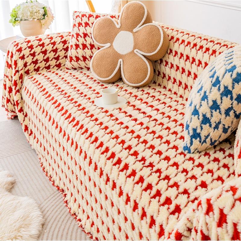 

Новый зимний бархатный чехол для дивана с изображением ягненка, ткань, диванное полотенце с узором «гусиные лапки», полное покрытие, легкая роскошная спинка, чехол для дивана 180*130cm