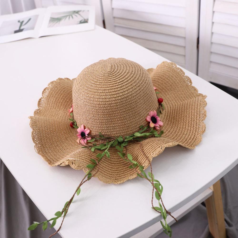 Sunscreen Beachside Sun Hat Wide Brim Summer Beach Hat Casual Flower Lafite Straw Hat  Outdoor