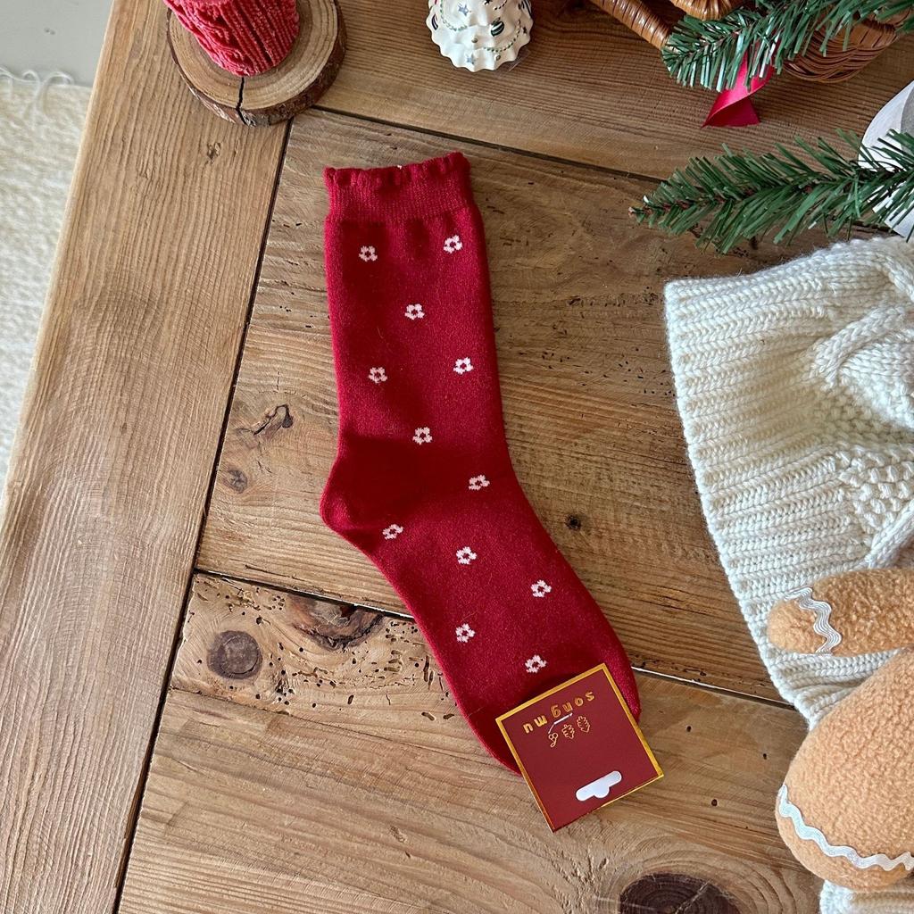 Happy New Year Socks Bow Un Red Socks Song Red Socks Christmas Bow Gm Socks So Big Wood Warm Velvet