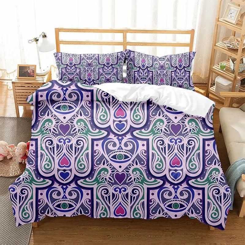 Hamsa Hand Bedding Sets Boho Hamsa Eyes Comforter Cover Exotic Bohemian Duvet Cover Set for Kids Boys Girls Trippy Art Bedspread