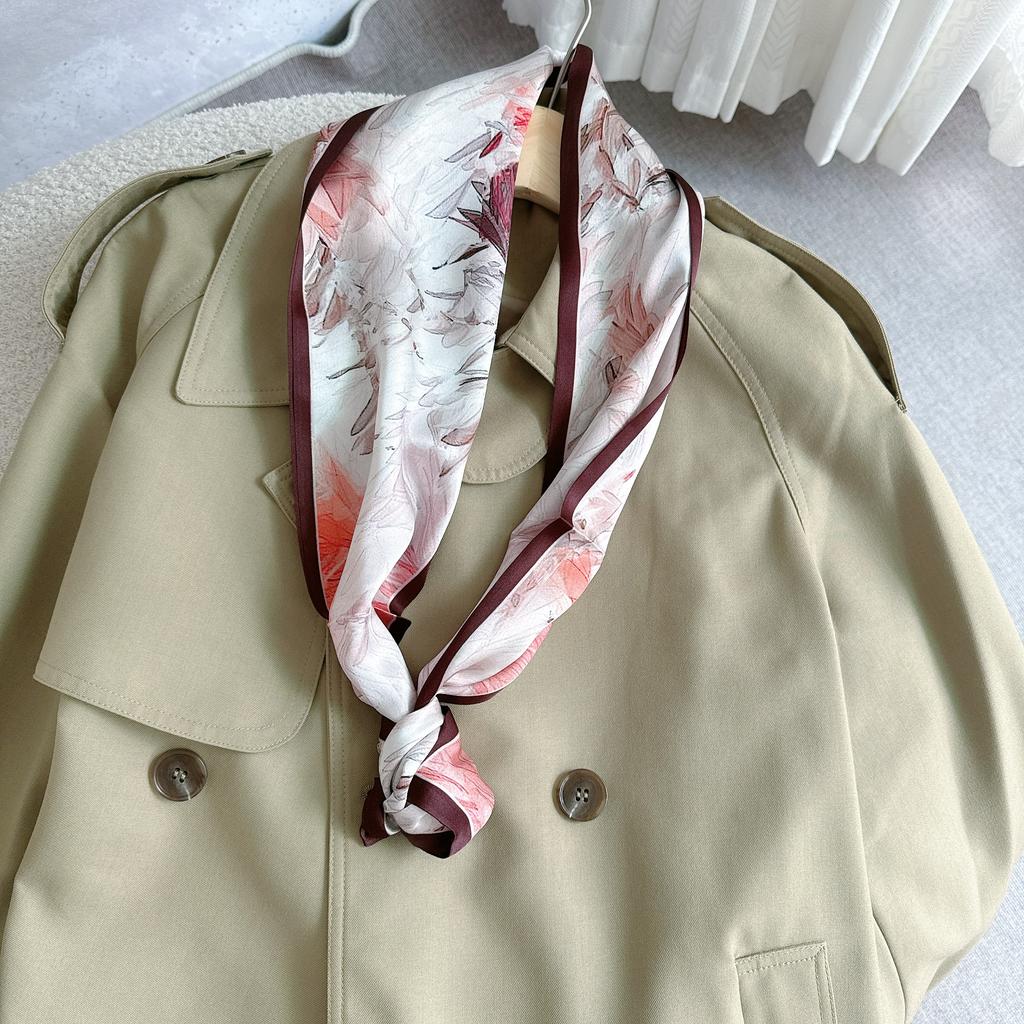 Fashion Wine Red Silk Neck Scarf High-End Silk Scarf Long And Narrow 100% Natural Silk Hairbands For Girls Ribbon For Hair