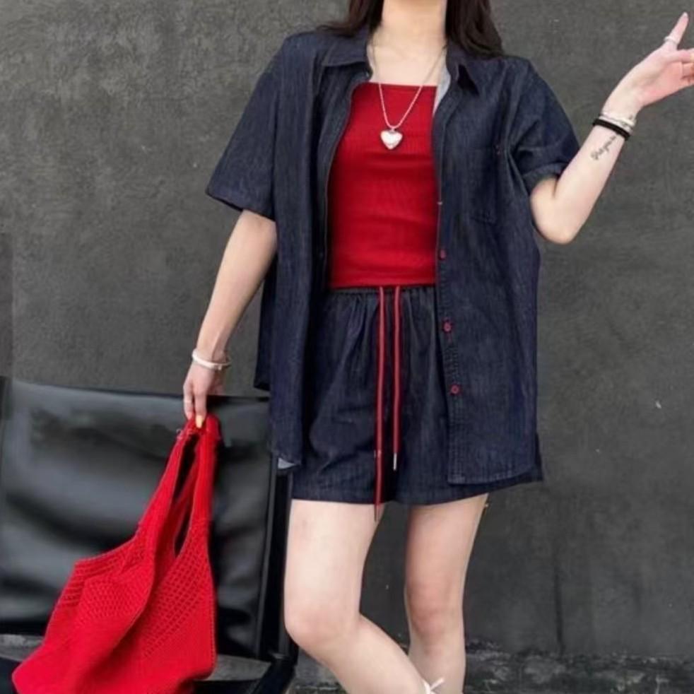 Damen Retro Sommer 2025 Petite Denim Shorts Dreiteiler - Stilvoll, Trendig und Leicht