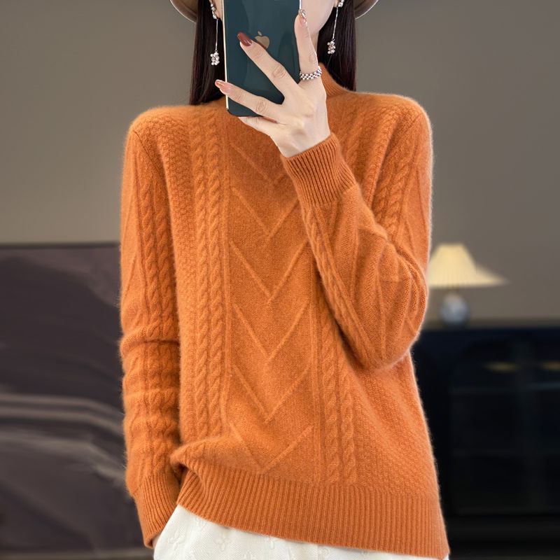 

Однотонний ребристий светр з довгим рукавом, повсякденний светр з фальшивою горловиною на зиму та осінь, жіночий одяг 2XL помаранчевий