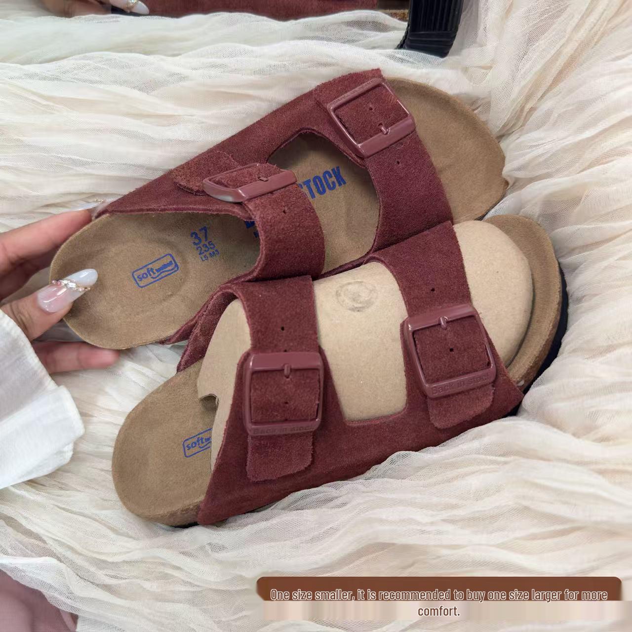 

Женские летние 2025 сандалии из пробки и коровьей кожи с двумя ремешками - Модные шлепанцы на толстой подошве 35 (Order one size larger)