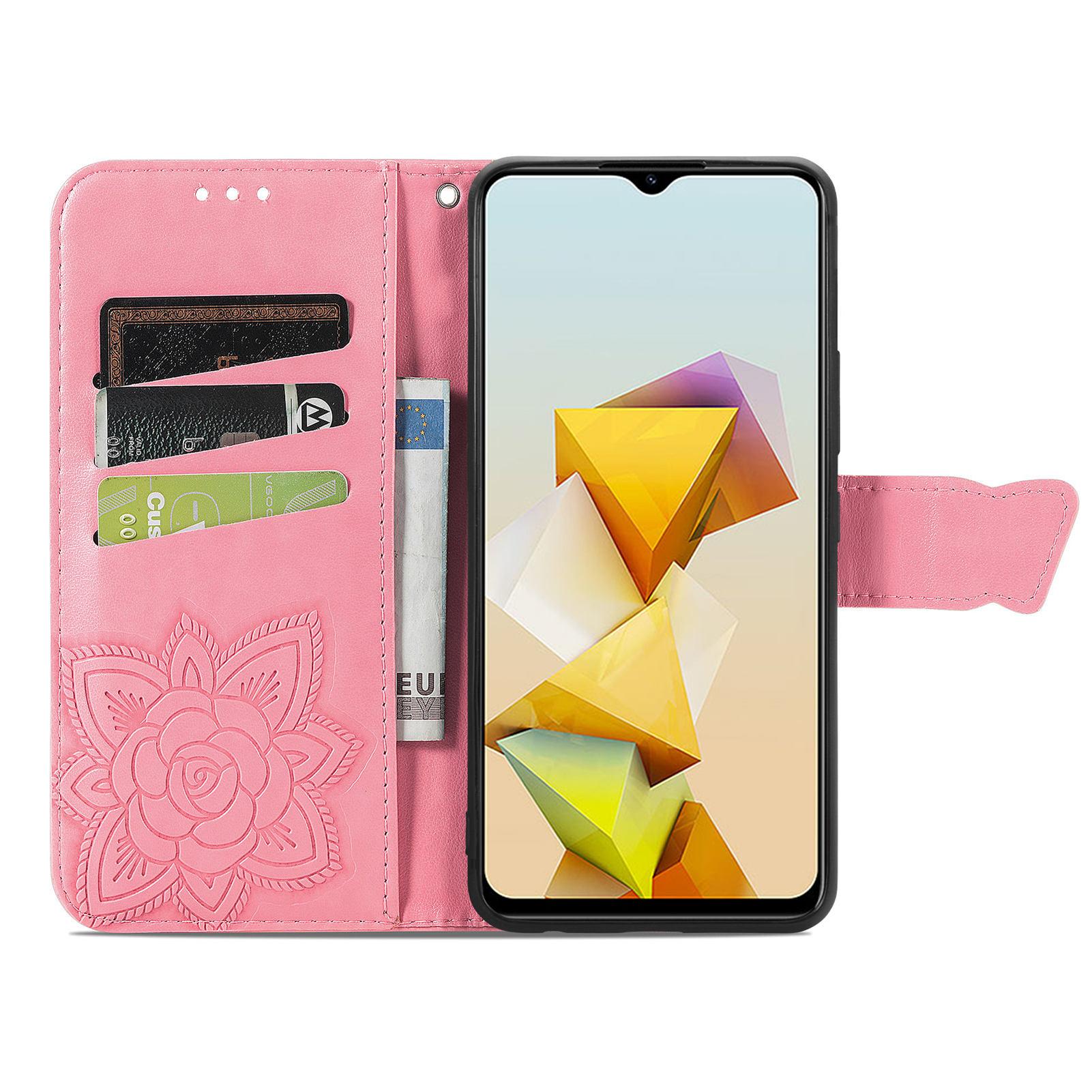 

For ZTE Blade A73 5G Case Butterfly Pattern Phone Wallet Cover with Wrist Strap Blue