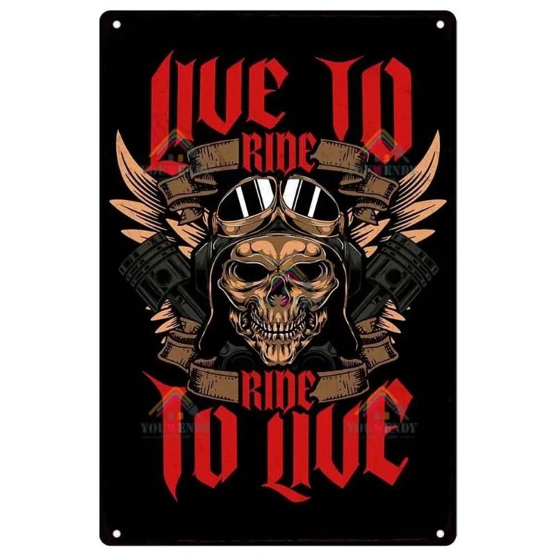 

Ретро знак Череп на мотоциклі , Металевий настінний декор для приміщень та вулиці