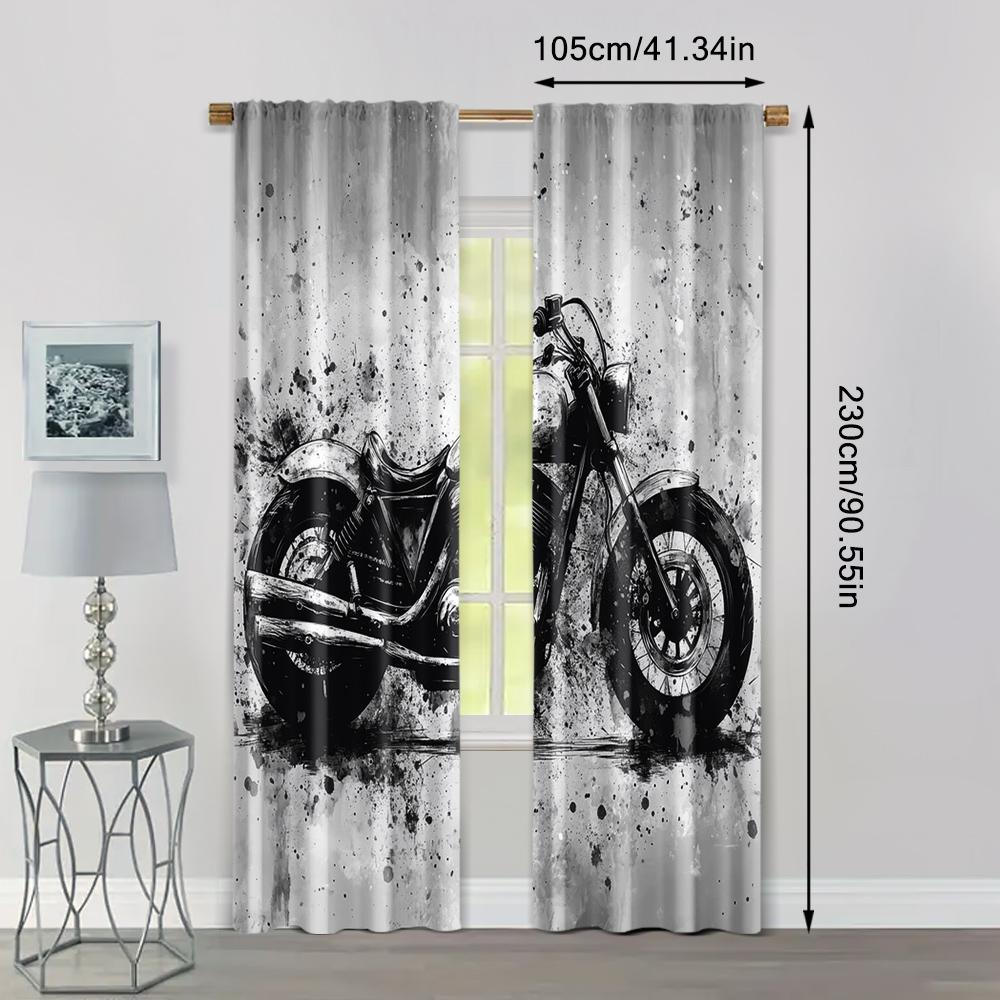 2pcs   Window Curtain 2D Print Modern Painted Black and White Brick Wall Motorcycle Graffiti Polyester Easy Install (without Rod)