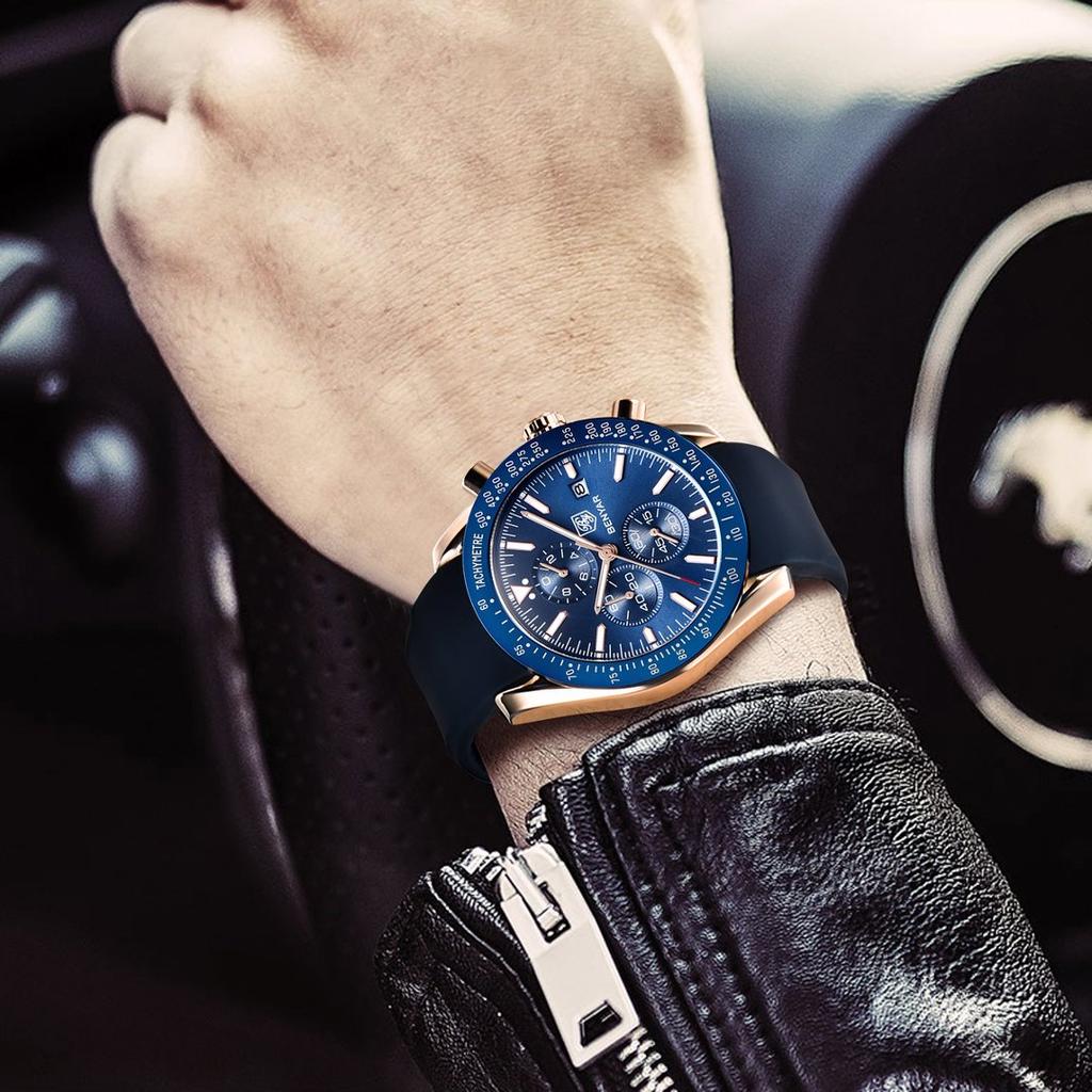 BENYAR BY-5140 Men's Quartz Watch Alloy Case Silicone Strap Fashion Casual 3Bar Waterproof Sports Watch Clock Relogio Masculino