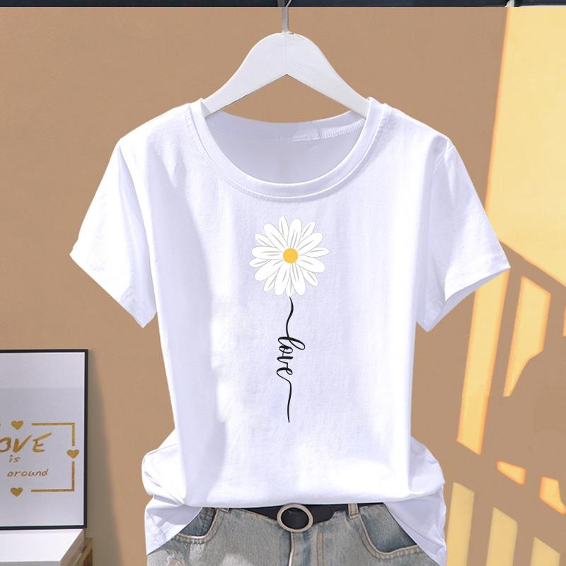 (Asian Size) sweet flower cute Women's Top Short Sleeve T-shirts O-neck Casual Clothing Fashion Female T shirt Printed Graphic Tee