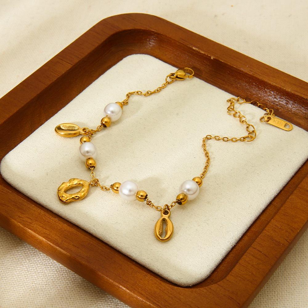 ins pearl shell pendant bracelet stainless steel plated 18K gold jewelry light luxury waterproof versatile jewelry women