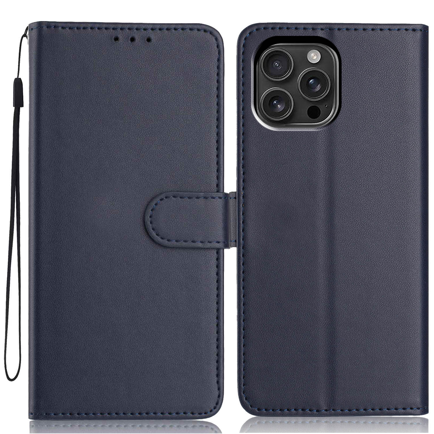 

For iPhone 16 Pro Max Wallet Case with Strap/Multiple Card Slots Solid Color Leather Stand Phone Cover