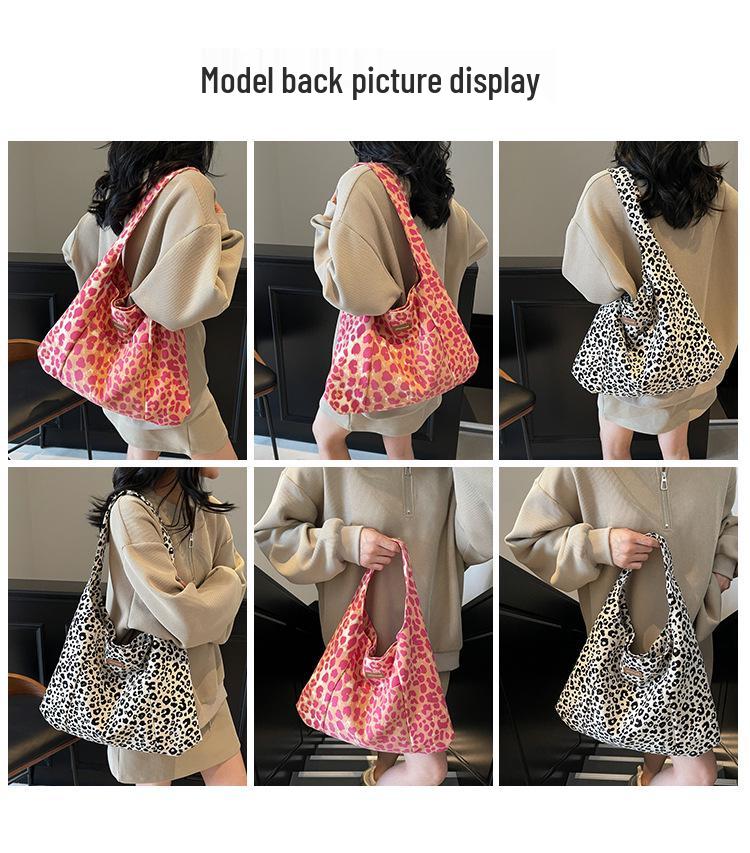 Leopard Print Corduroy One-Shoulder Tote Bag - Versatile, Large Capacity, and Fashionable