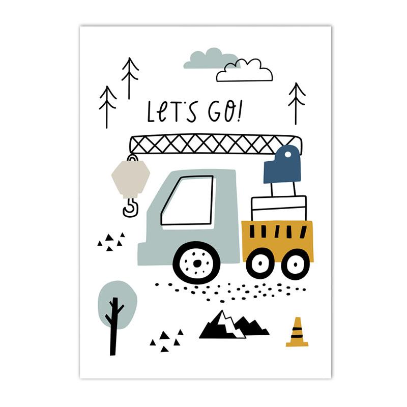 Kreslený Jeřáb Bagr Traktor Nákladní plakát Nástěnné umění Obraz na plátně Dětská školka Chlapci Obrázky Nordic Wall Print Room Decor