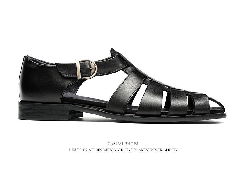 2025 New European and American Men's Genuine Leather Casual Flat Cowhide Sandals, Large Size