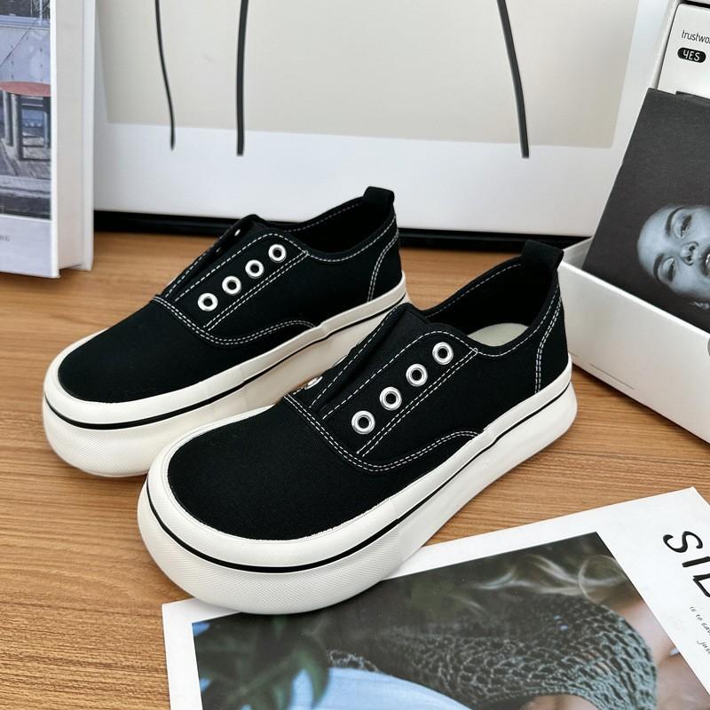 

Fashion Autumn Women s Canvas Sneakers Thick Bottom Casual Sports Shoes Comfortable Non Slip Fashion Round Toe Platform Zapatos Mujer 35 чёрный