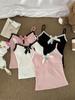 Women's Polka Dot Camisole Top with Fixed Straps, Chest Pads, Bow Knot & Lace Trim
