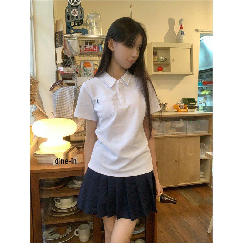 Japanese College Style Embroidered Polo T-Shirt & Shorts Set