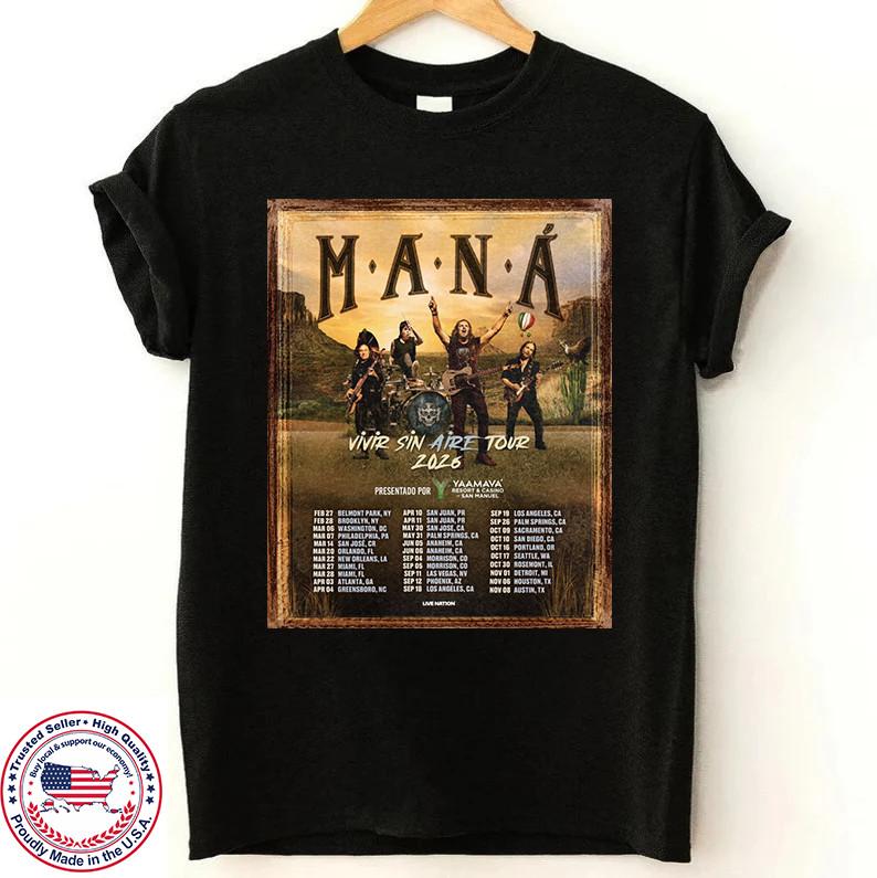 MANÁ Band Tour Vivir Sin Aire 2026 T Shirt Full Size S-5XL XXL