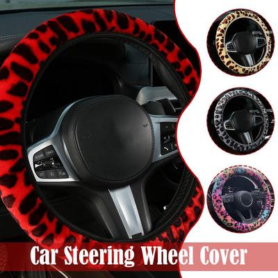 Auto Winter Universal Leopard Print Plush Ring Free Elastic Steering Wheel Cover Car Interior Steering Fur Warm Soft Decorative