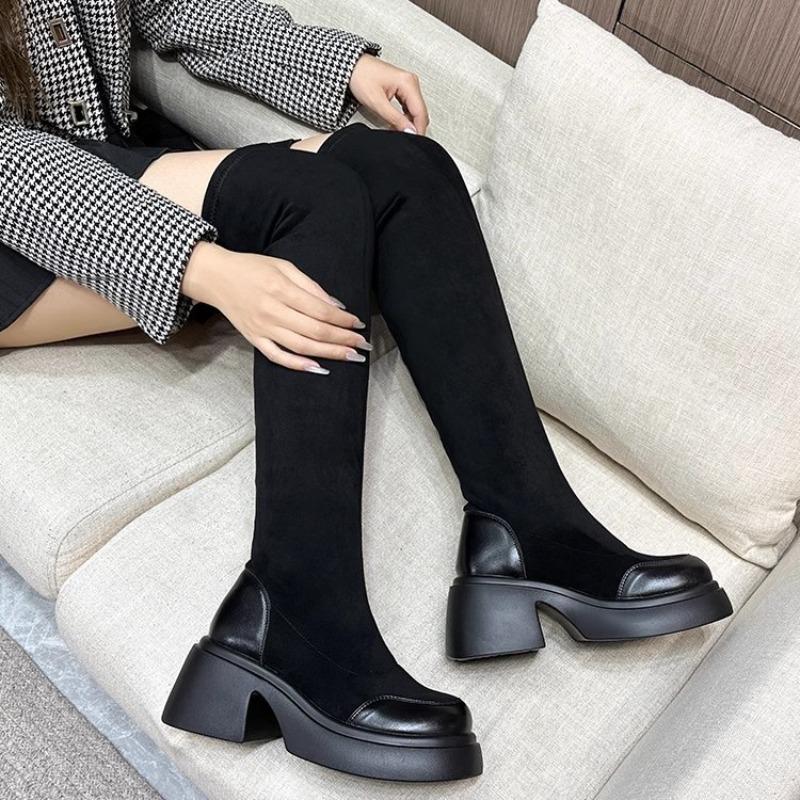 Suede Knee Boots Women's Autumn and Winter New Elastic Thin Socks Boots Small Thick-soled Velvet Knight Boots