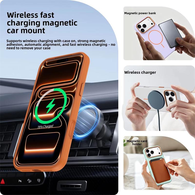 Luxury Matte Soft Magnetic Metal Lens Case For iPhone 14 15 16 17 18 Pro Max Plus For Magsafe Wireless Charge Shockproof Cover