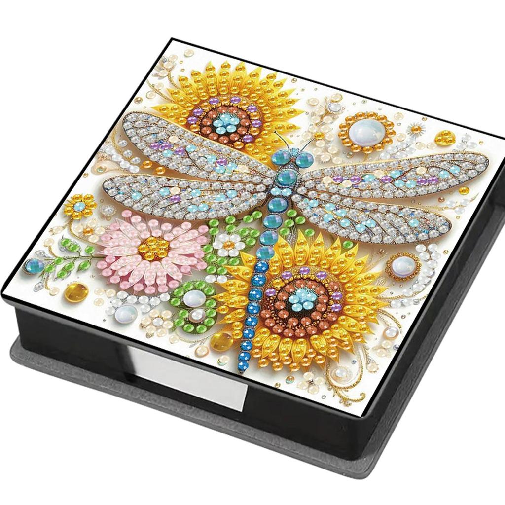 DIY Rhinestones PU Diamond Painting Notecard Box with 160 Sheets Paper Gem Painting Memo Pad Holder Mosaic Kit for Home Office
