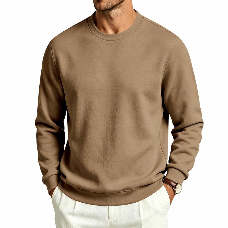 Autumn Winter Men Solid Color Crew Neck Sweatshirt Long Sleeve Loose Casual Daily Outdoor Pullover Sweatwear
