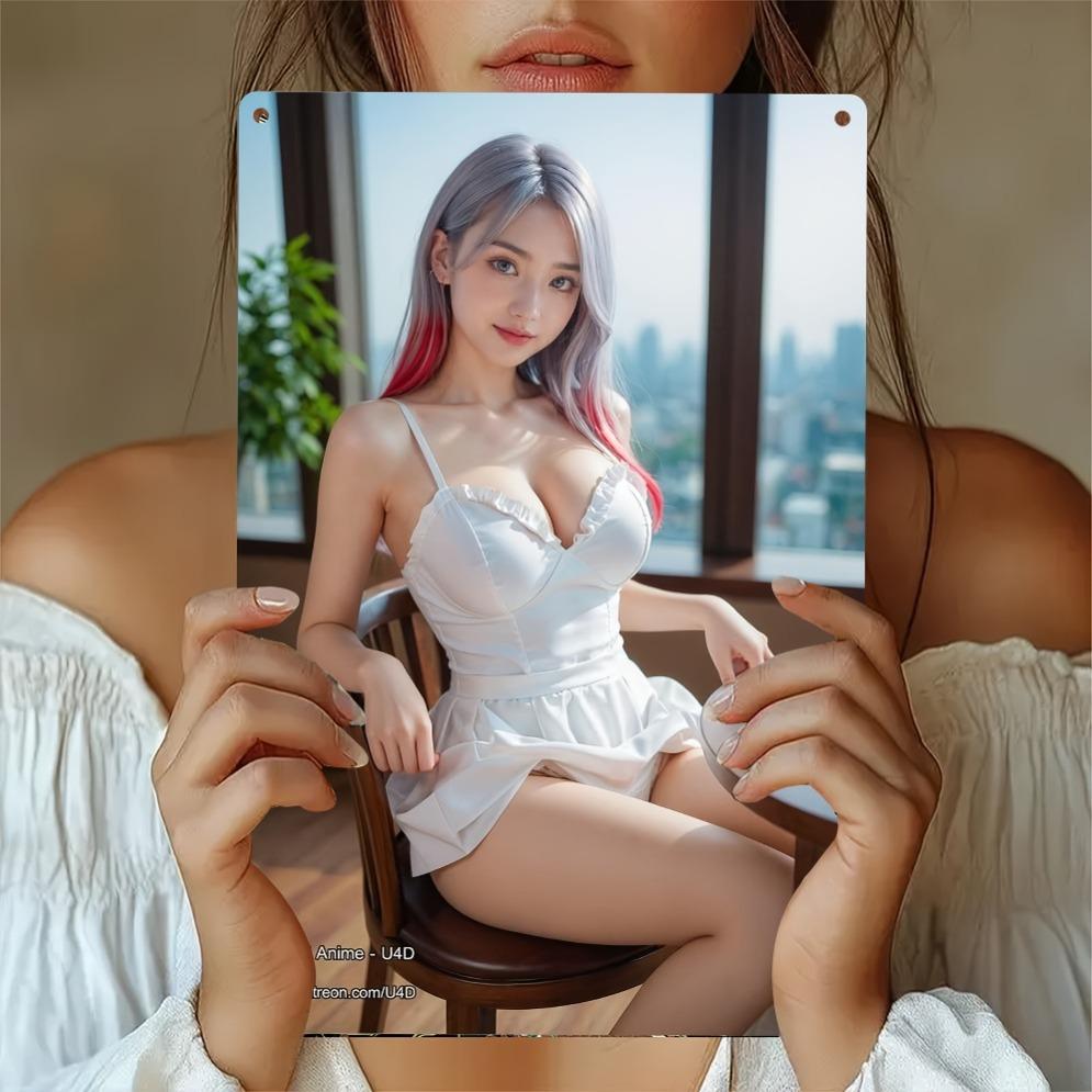 Vintage Metal Wall Art Elegant Long-Hair Woman - 2D Flat Design Weatherproof Iron Sign 7.87x11.8in Pre-Drilled Indoor Outdoor De