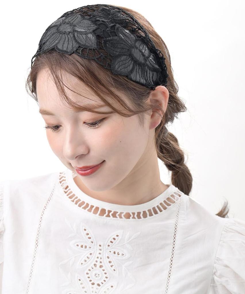 VINGTAINE Lace Leather Flower Headband Head Accessory Black HK-41