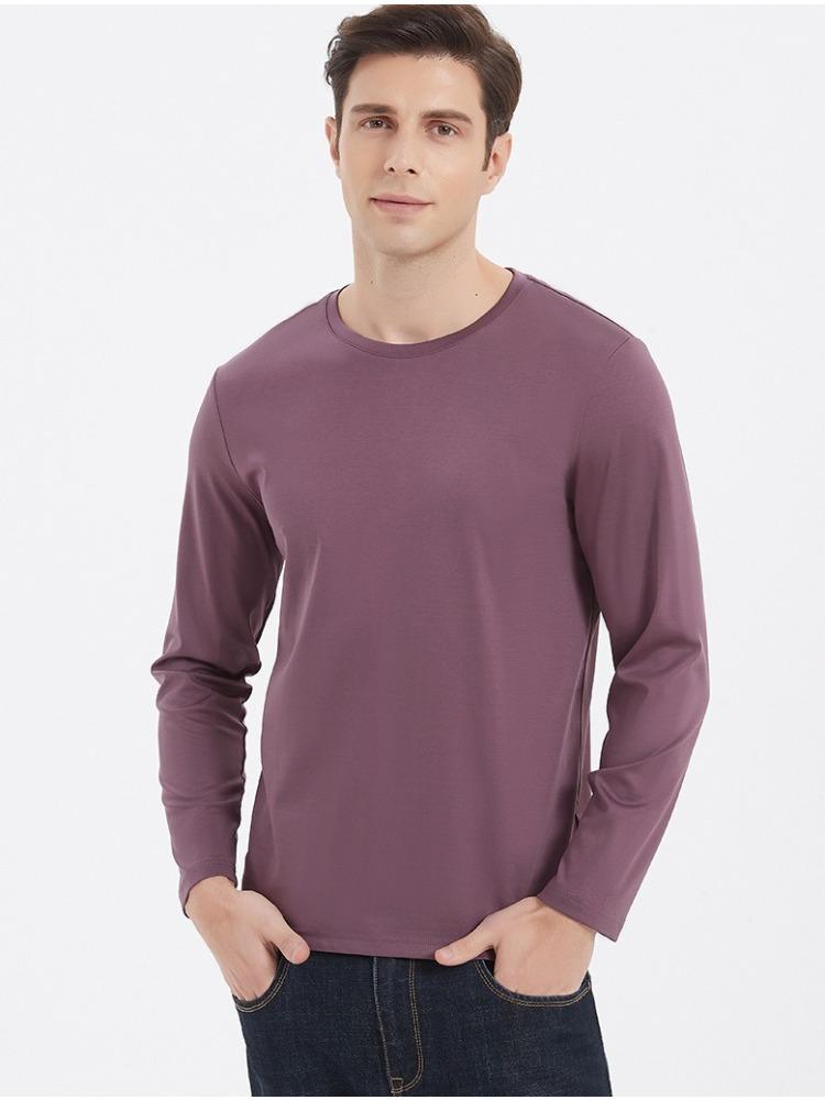 190g Double-sided Liquid Ammonia Mercerized Cotton T-shirt Business Casual Youth Premium Pure Cotton Long-sleeve T-shirt Minimalist Tops