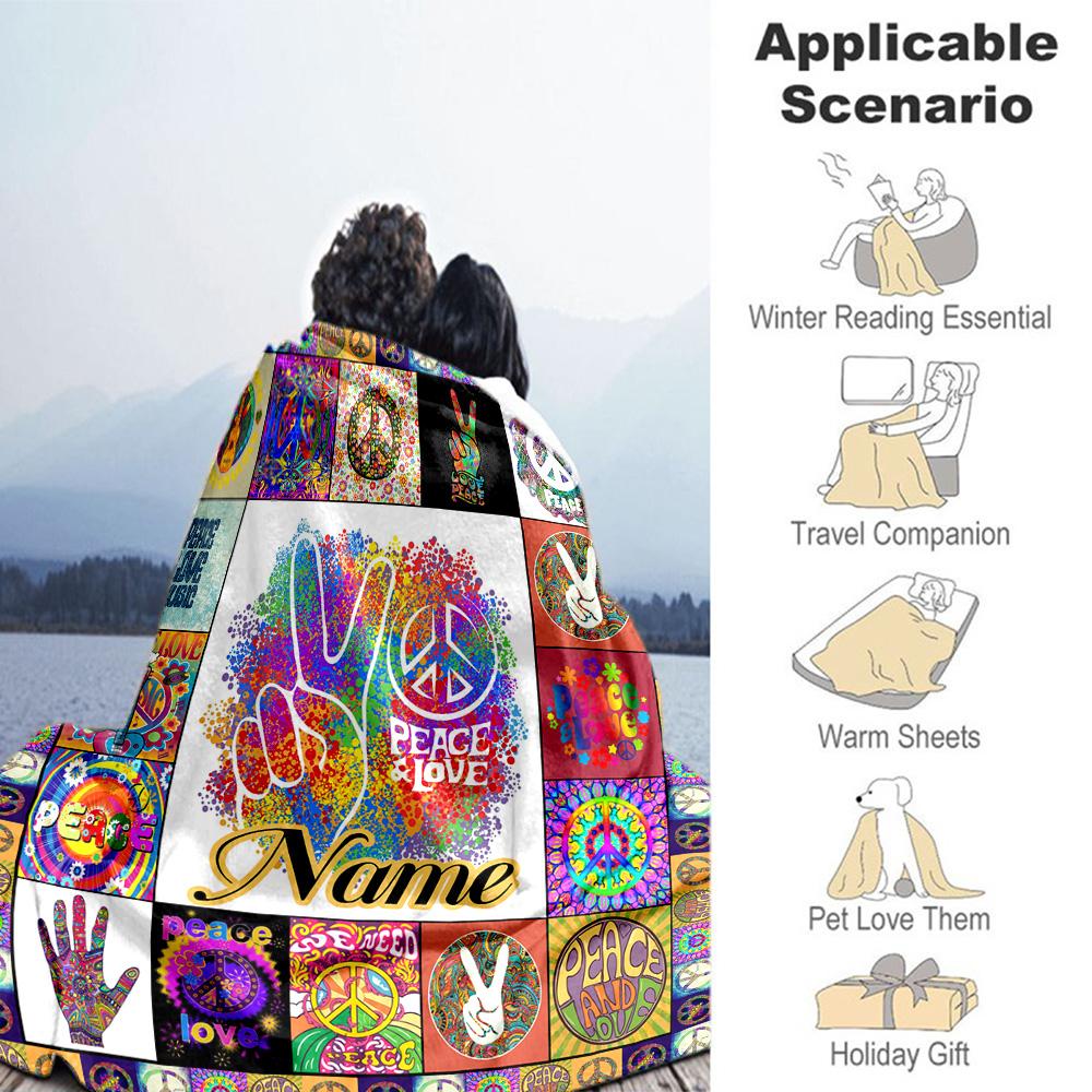 Love Peace Personalized Text Blanket Gift Personalized Blanket Soft Warm Cozy Versatile for Chair Sofa Living Room Seaside for All Occasions