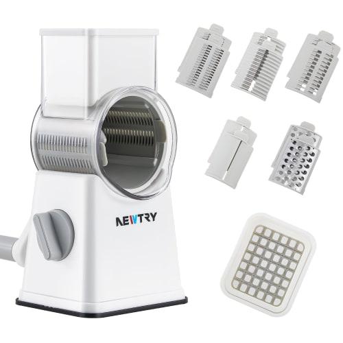 

NEWTRY Manual Vegetable Slicer, Large Diameter, Multi-Function, 6-in-1 Slicer for Slicing, Shredding, Julienne, Coarse Grinding, Wave Slicing, and Dic