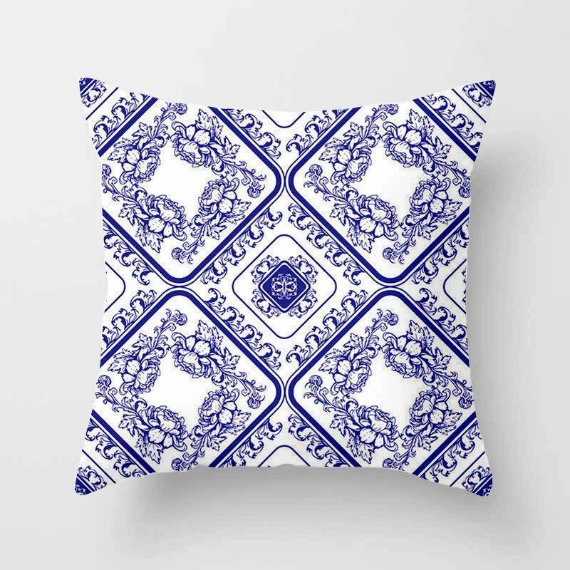 Office Living Room Home Pillowcase Luxury Geometric Blue Print Pillowcase Car Ornaments