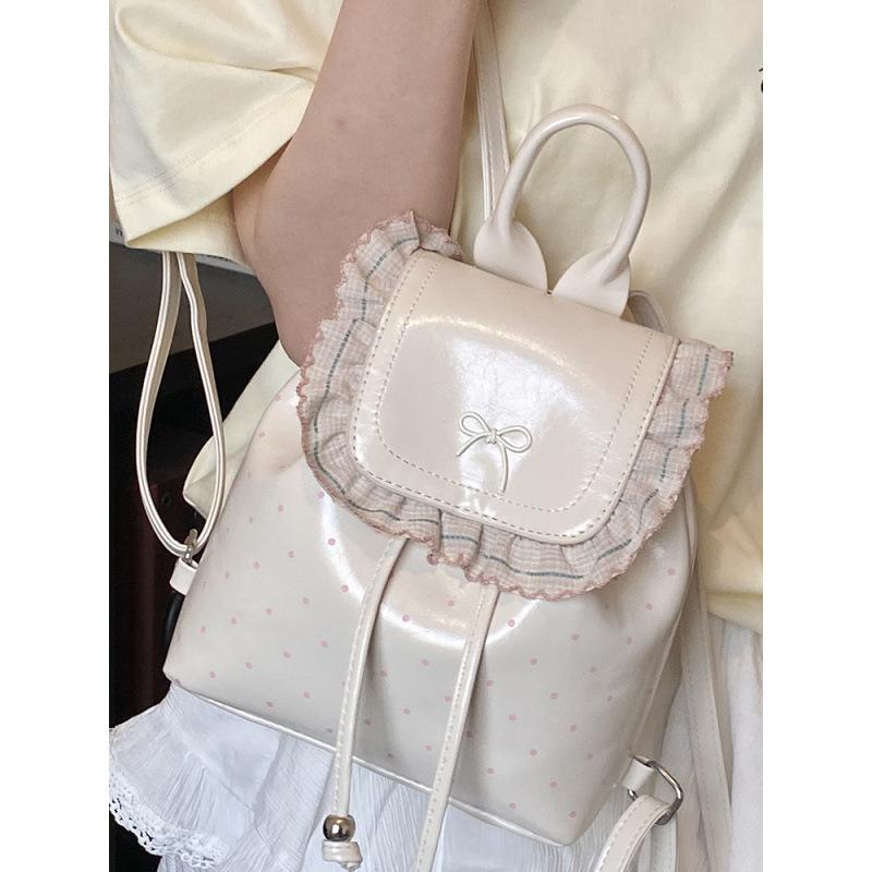 Schoolbag Spring 1011 Korean Sweet Lace Flower Backpack Women's New Fashion Versatile Polka Dot School Bag Personality