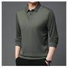 Men's Casual Long Sleeve Polo Shirt Polyester & Spandex Blend, Lapel Collar, Striped Knit Fabric with Slight Stretch, Button Detail, Spring/Fall Wear