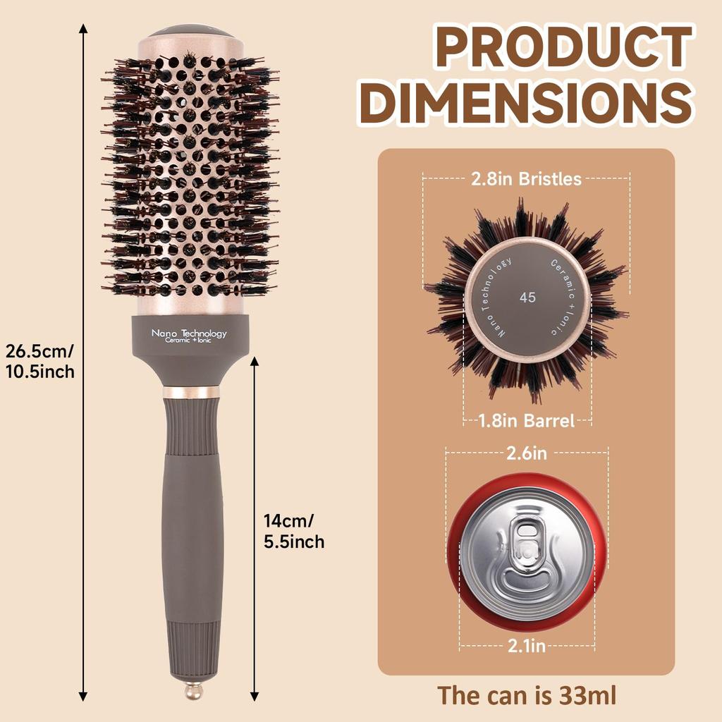 Shorten Curling Straight Curl Nano Ceramic Ion Boar Bristles Reduces Leaves Hair Smooth and Shiny Hairbrush, Blow-Dry Time, Brush, & Brush,