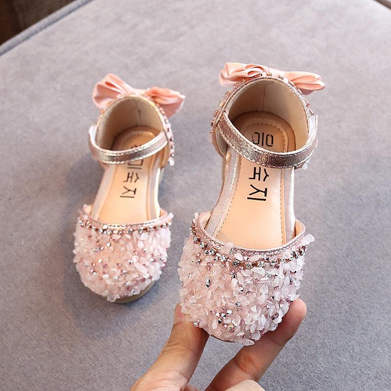 Summer New Arrival Korean Style Rhinestone Soft-Soled Girls’ Sandals Princess Shoes Children’s Shoes Spring Girls’ Leather Shoes Trendy