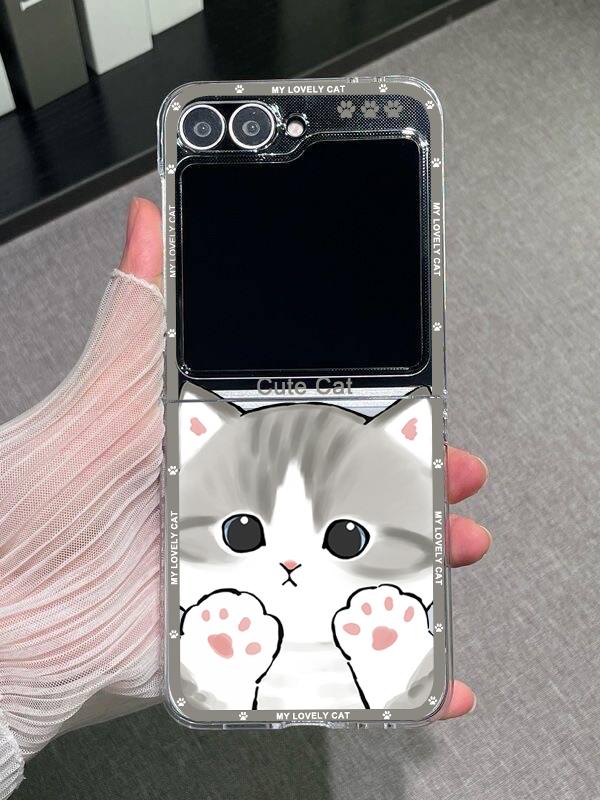 

Funny Cartoon Cat Couple Phone Case For Samsung Galaxy Z Flip 6 7 3 4 Clear Hard Folding Cover For Zflip 5 Lovely Animal Fundas For Samsung ZFlip 7
