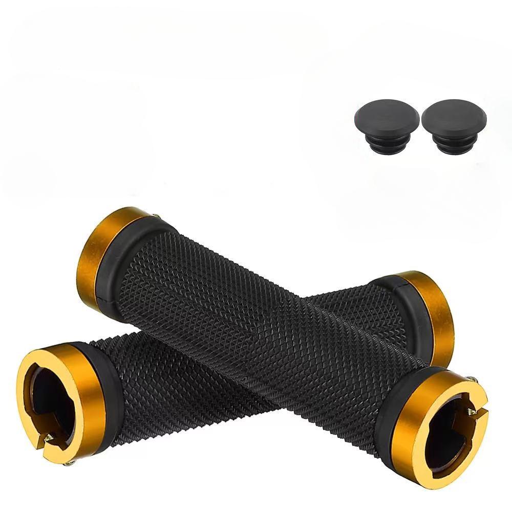 Bicycle Rubber Grips  Aluminum Alloy Bicycle Handle Cover Lock Non-Slip Rubber Double Lock On Locking Bicycle Handlebar Grips