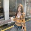 Color-Block Striped Collar Knit Sweater - Slim Fit Long Sleeve Women's Autumn Top