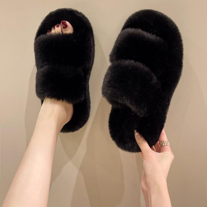 2025 Fashionable Furry Shoes: Women's Plush Fluffy Thick-Soled Cotton Slippers for Autumn and Winter