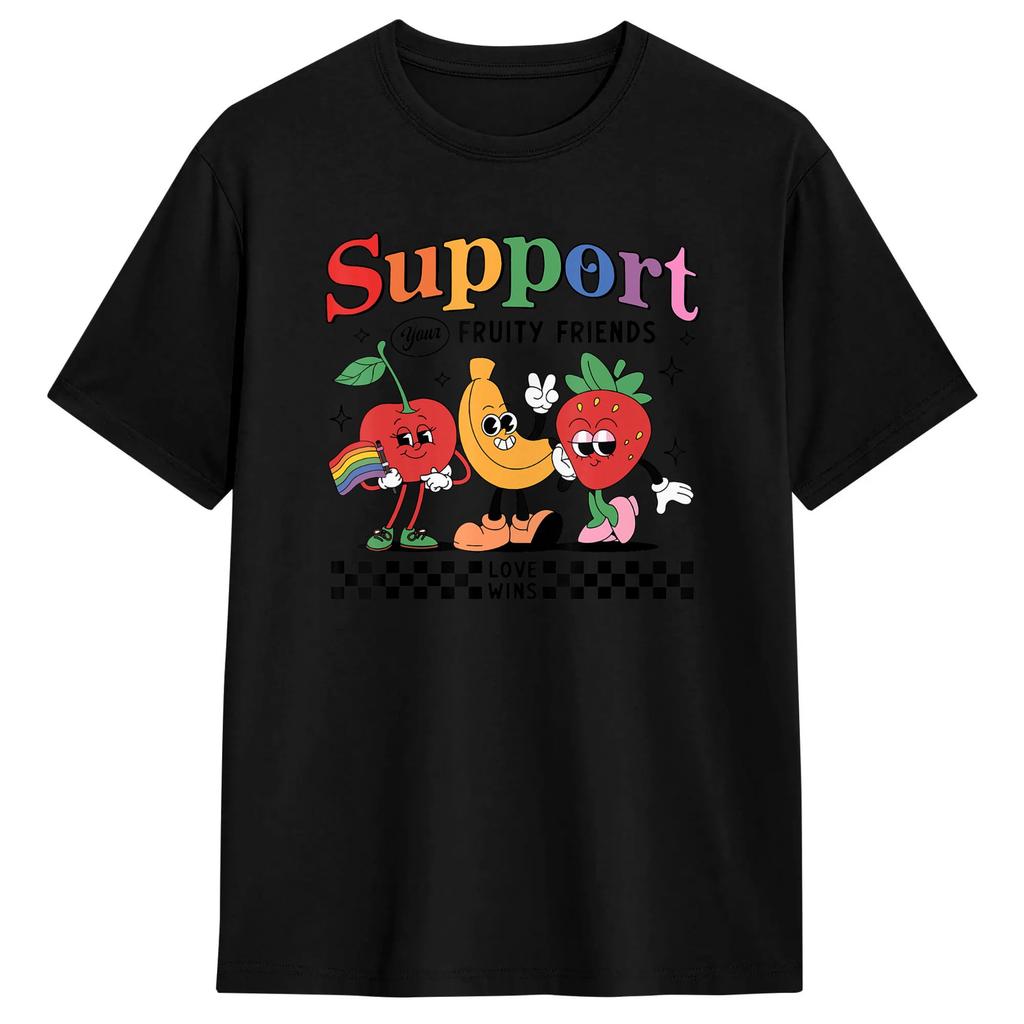 Support Your Fruity Friends Lgbtq Tolerance Rainbow Flag T Shirt Unisexs Classic Tshirts Summer Crew Neck Harajuku Tee Shirt