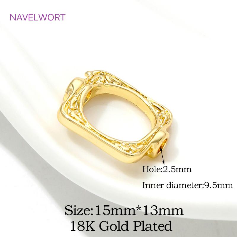 

18K Gold Plated Square Through Hole Bead Brass Frame Beads Spacer Connectors For DIY Bracelet Jewelry Making Accessories 2 pieces