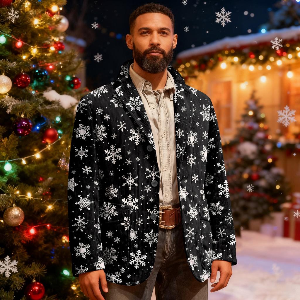 Herren Hässlicher Weihnachten Kord Warmtaschen Anzugjacke Strickjacke Herren Freizeitanzug